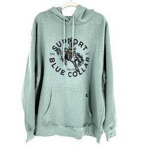 NEW Troll Co Women's Support Blue Collar Rodeo Hoodie Sweatshirt XXL Sea Foam